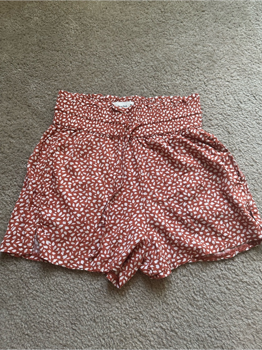Abercrombie & Fitch Rust Red High-Waist Leaf Print Shorts